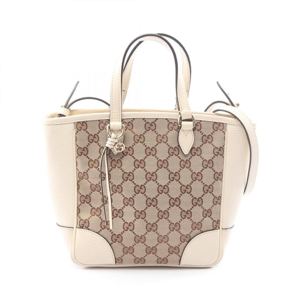Gucci Bree GG Canvas Tote Bag Leather Beige White